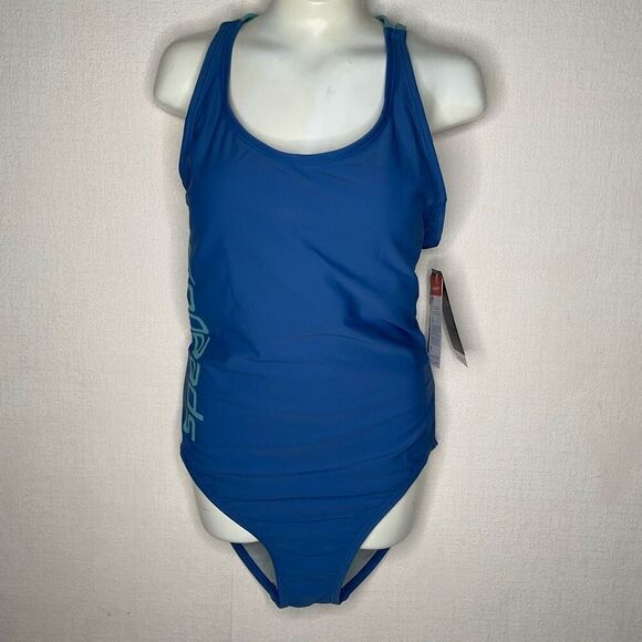 Speedo Women's size 10 Swimsuit One Piece Thin Strap High Cut Bright Blue Cobalt - Picture 7 of 13